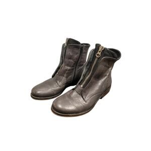Retro Leather Ankle Boots Women's Combat Moto Front Zippers Sz 39/8 Gray